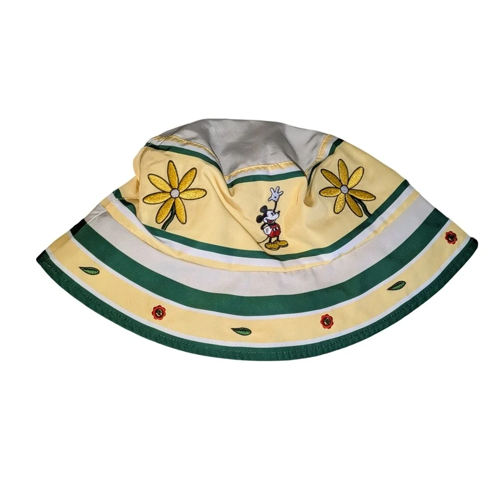 Disney Mickey Mouse Bucket Hat‎ Yellow Floral Ladybug Print One Size NWT